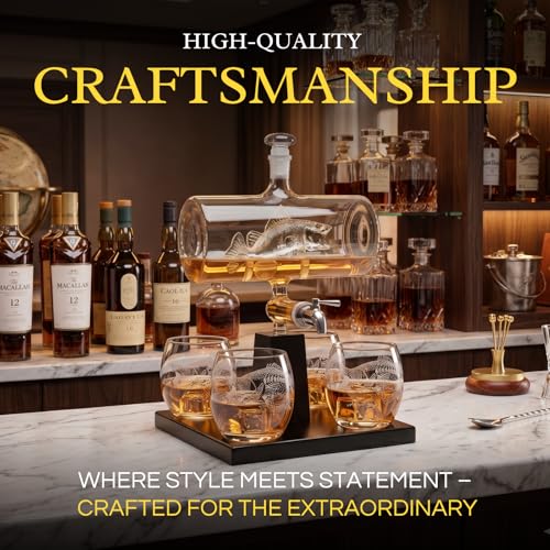 Bass Fish Wine and Whiskey Decanter Set, 1100 ml