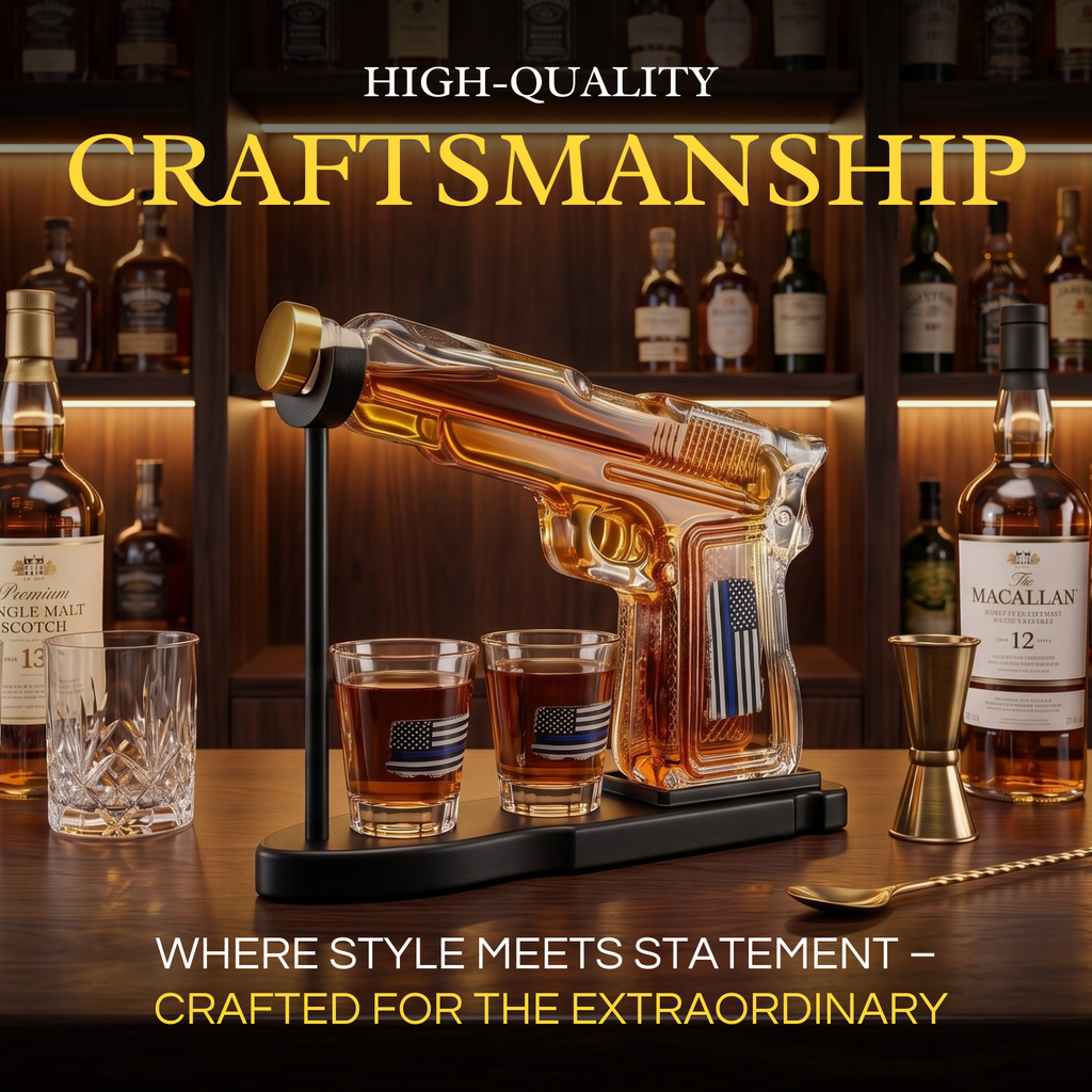 Police Flag Pistol Whiskey Decanter Set, Gift for Men