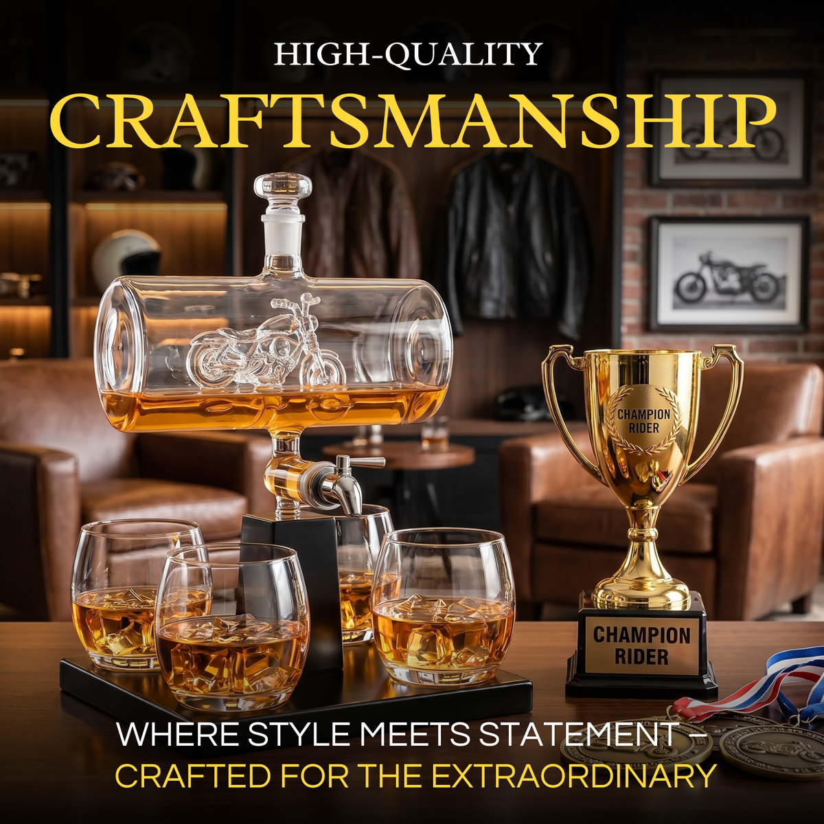 Motorcycle Whiskey and Wine Decanter Set, 1100 ml