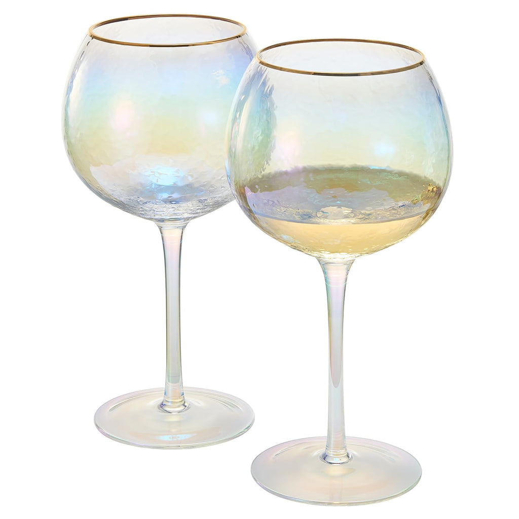 Iridescent Gold-Rim Wine Glasses, Set of 2