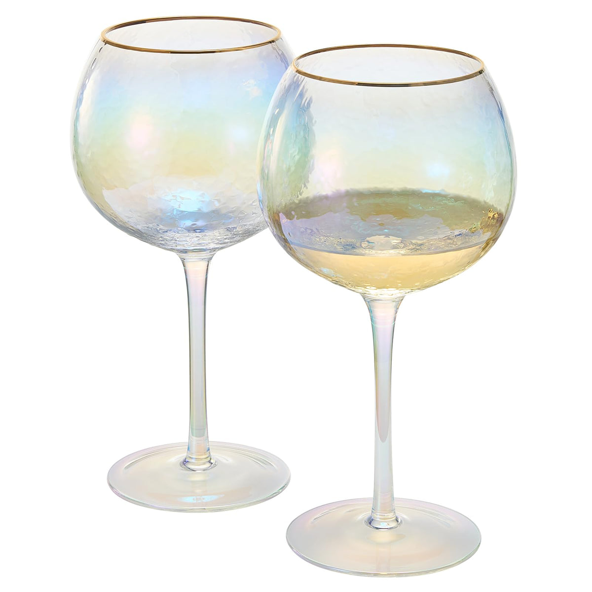 Iridescent Gold-Rim Wine Glasses, Set of 2