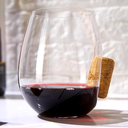 Wine Cork Stemless Wine Glass, Single