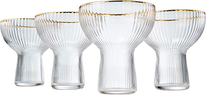 Ribbed Stemless Margarita Glasses, Set of 4