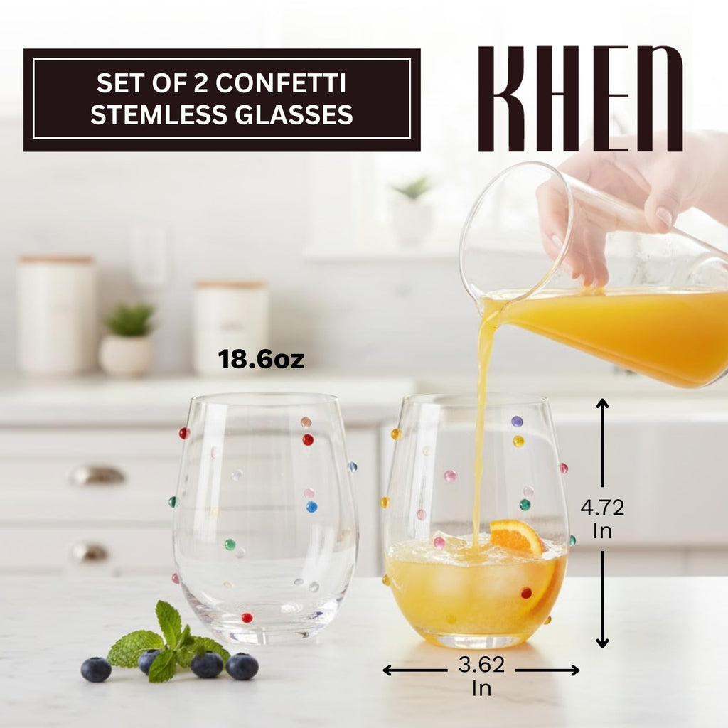 Confetti Stemless Wine Glasses, 18.6 oz, Set of 2