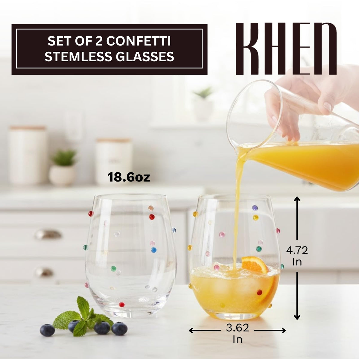 Confetti Stemless Wine Glasses, 18.6 oz, Set of 2