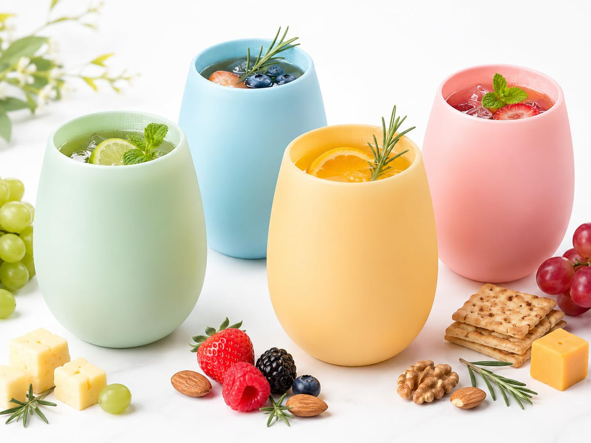 Pastel Silicone Wine Glasses, 12 oz, Set of 4