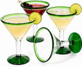Hand-Blown Green Margarita Glasses, Set of 4