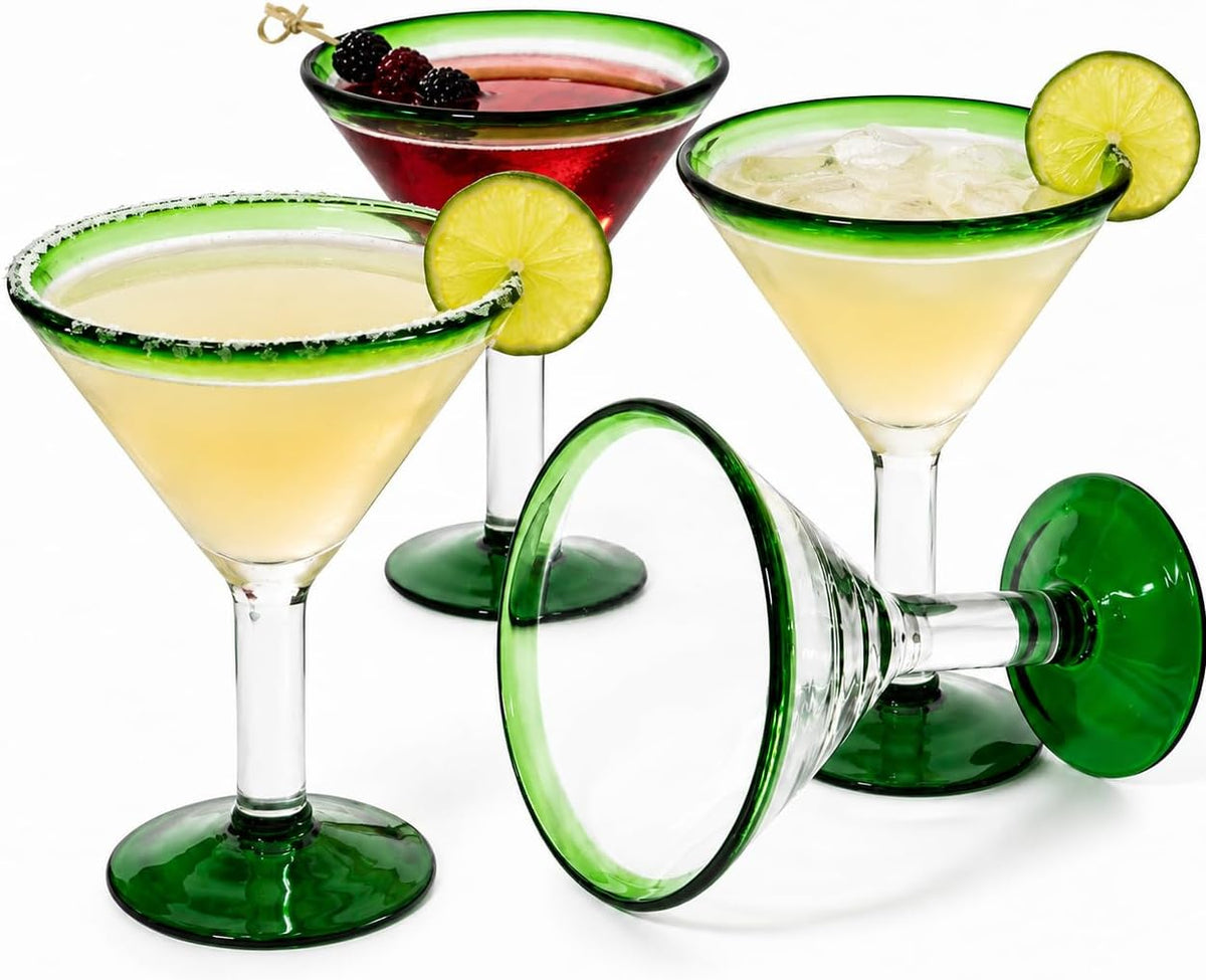 Hand-Blown Green Margarita Glasses, Set of 4