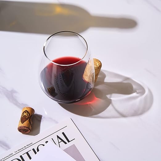 Wine Cork Stemless Wine Glass, Single