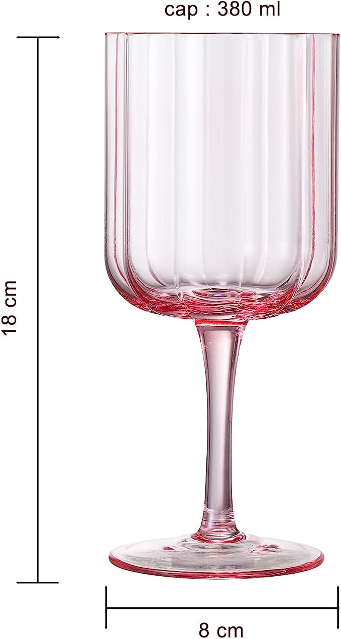 Flower Vintage Wine Glasses, 13 oz, Set of 2, Pink