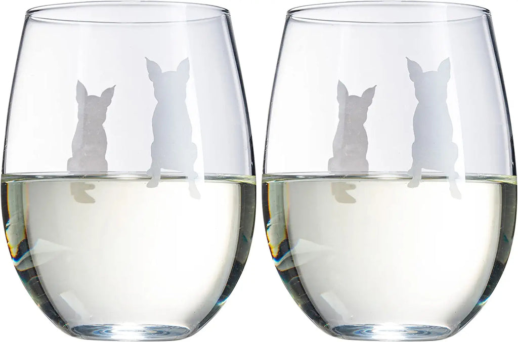Boston Terrier Stemless Wine Glasses, Set of 2