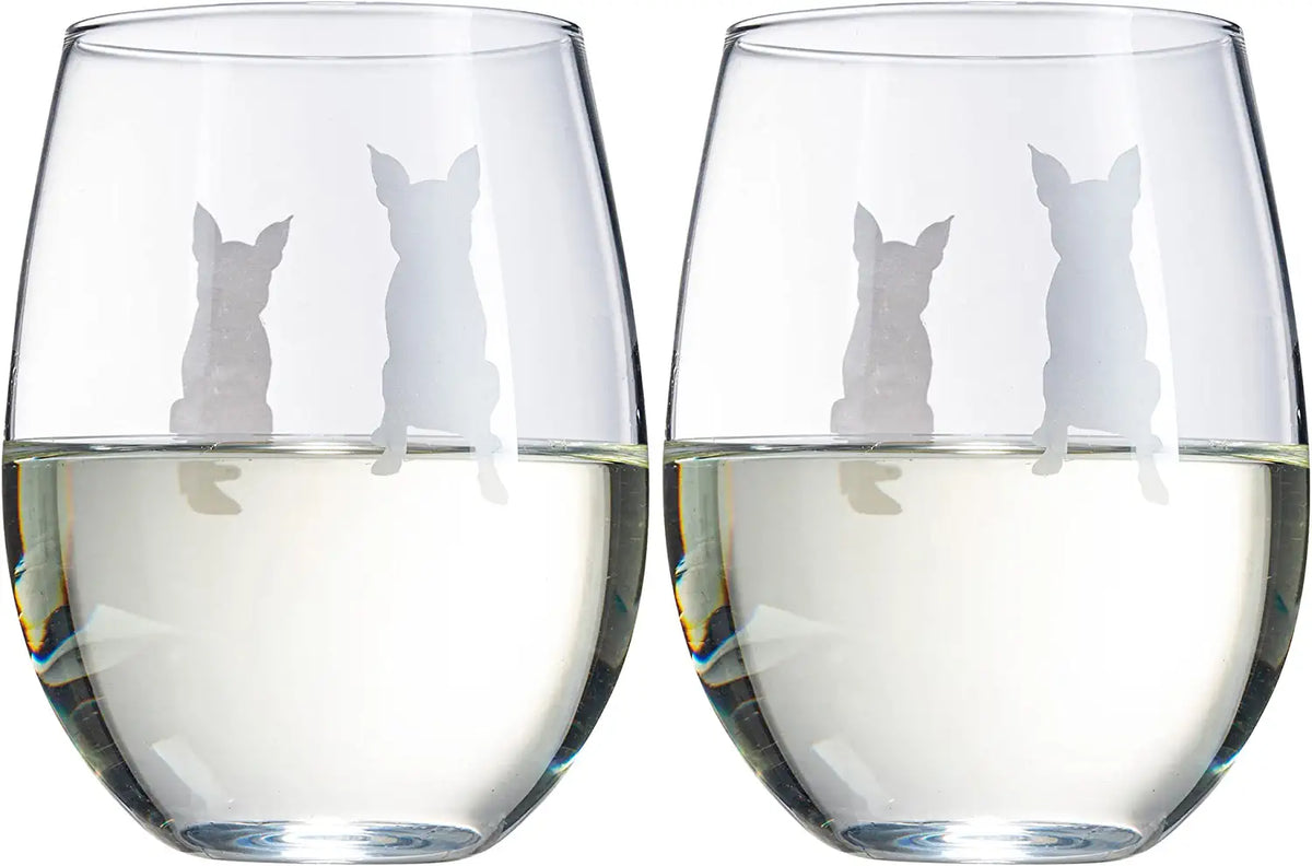Boston Terrier Stemless Wine Glasses, Set of 2