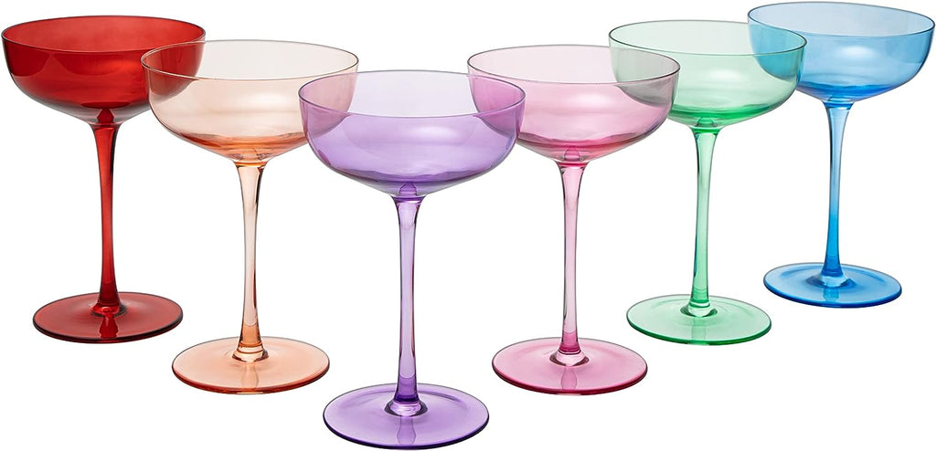 Colored Coupe Glasses, Set of 6