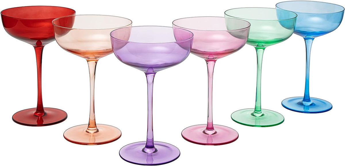 Colored Coupe Glasses, Set of 6