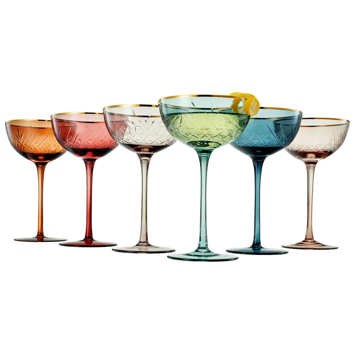 Vintage Art Deco Coupe Glasses, 7 oz, Set of 6