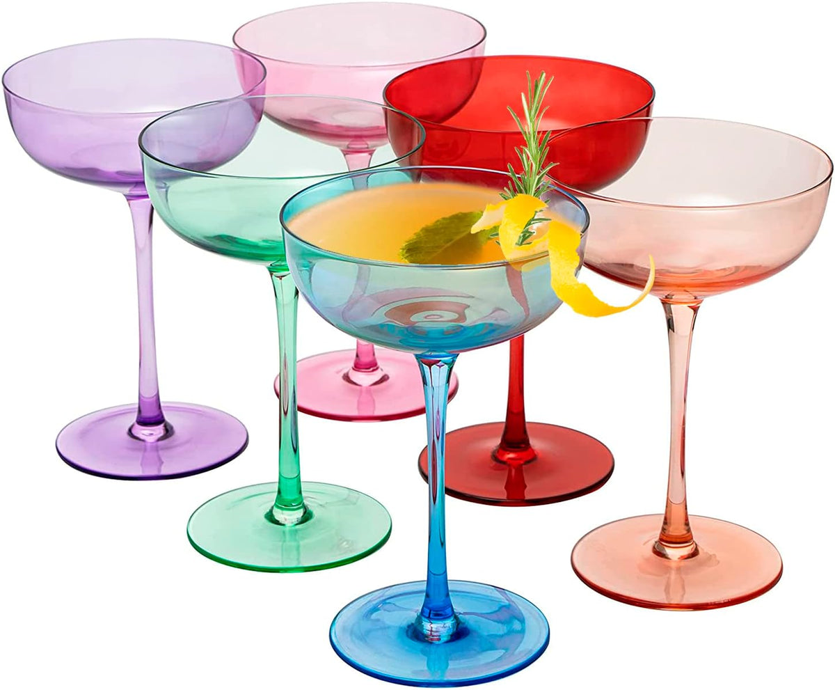 Colored Coupe Glasses, Set of 6