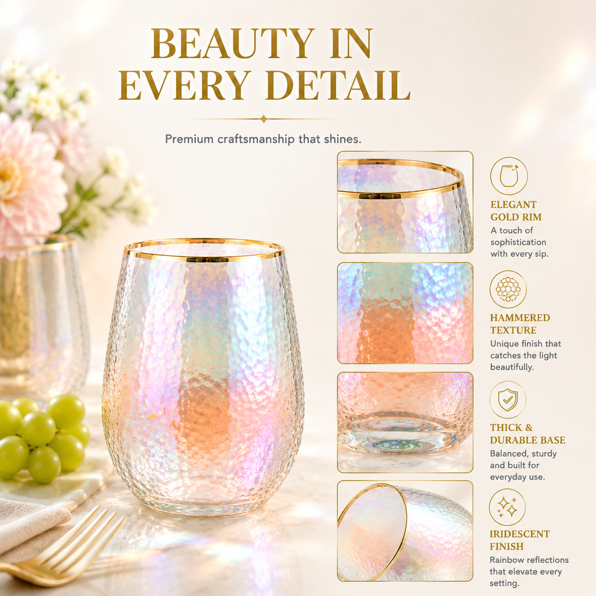 Lustered Iridescent Stemless Wine Glasses