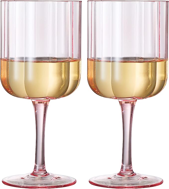 Flower Vintage Wine Glasses, 13 oz, Set of 2, Pink