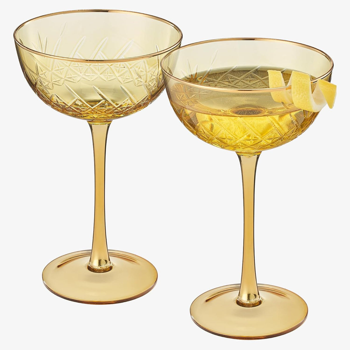 Art Deco Yellow Coupe Glasses, Set of 2