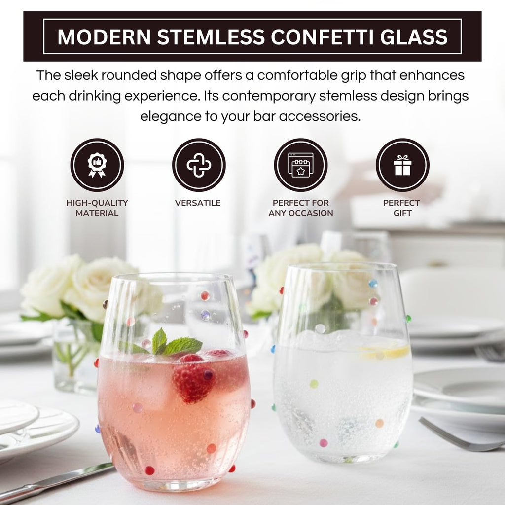 Confetti Stemless Wine Glasses, 18.6 oz, Set of 2