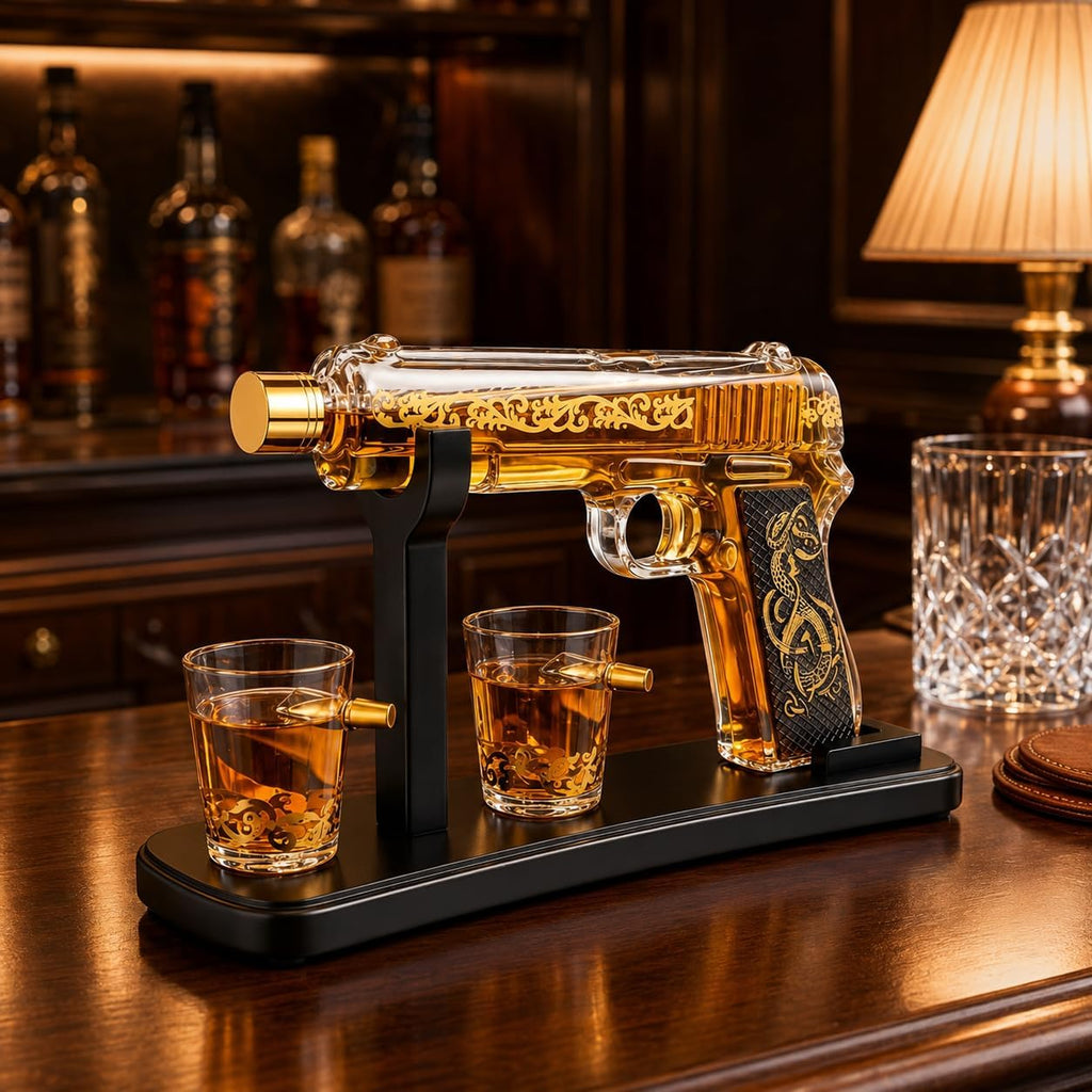 Gun Whiskey Decanter Set with Bullet Shot Glasses