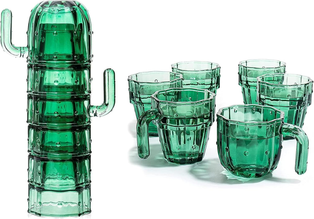 Cactus Stackable Glasses with Handles, 10 oz, Set of 6