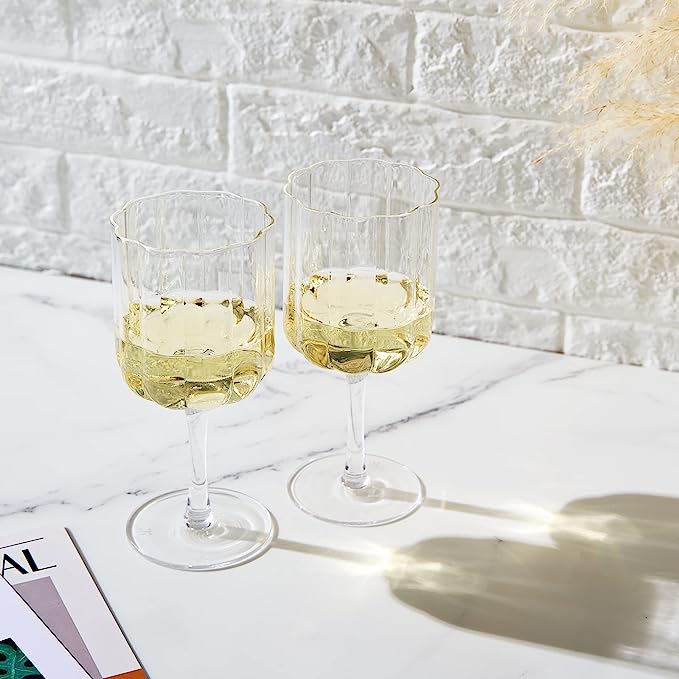 Flower Vintage Wine Glasses, 13 oz, Set of 2, Clear