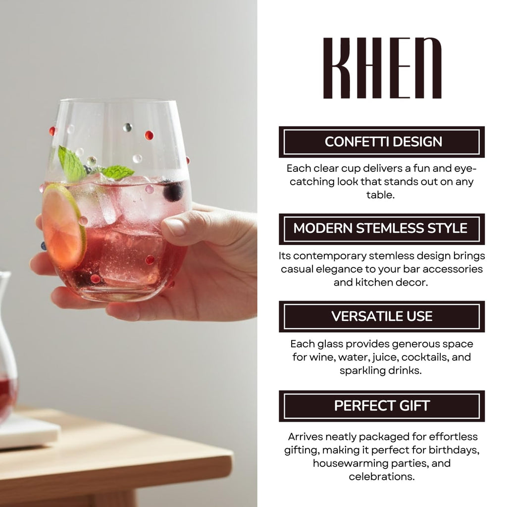 Confetti Stemless Wine Glasses, 18.6 oz, Set of 2