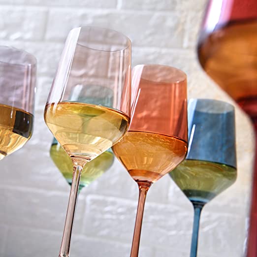 Colored Crystal Wine Glasses, 12 oz, Set of 6