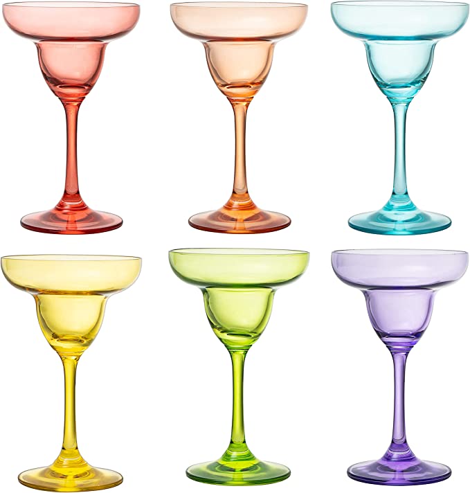 Colorful Margarita Glasses, 10.25 oz, Set of 6