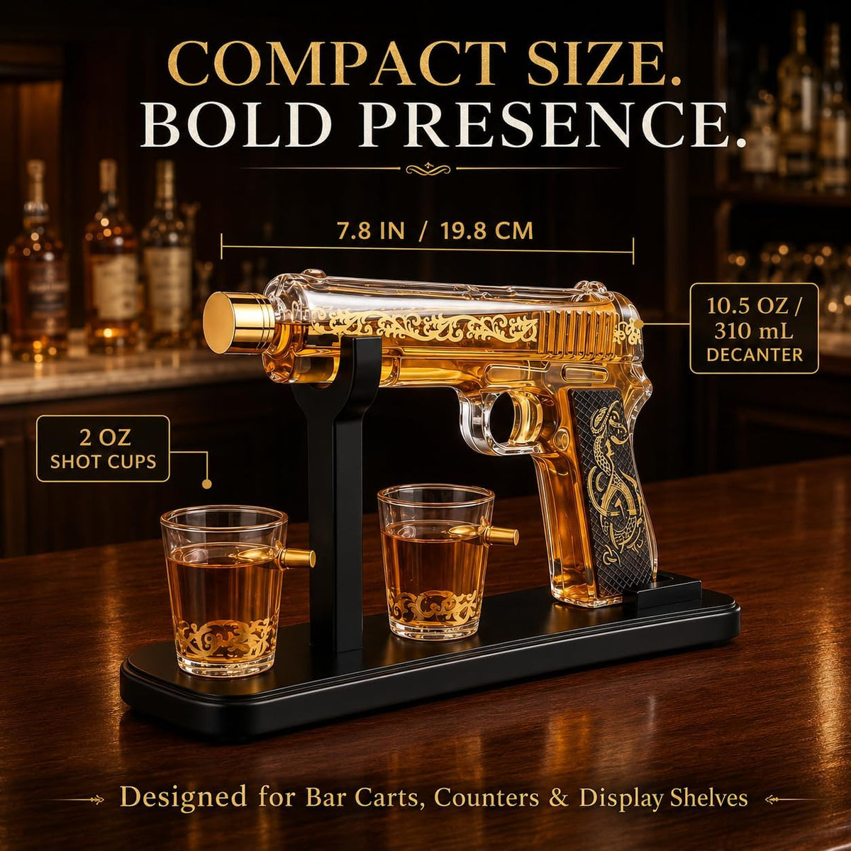 Gun Whiskey Decanter Set with Bullet Shot Glasses