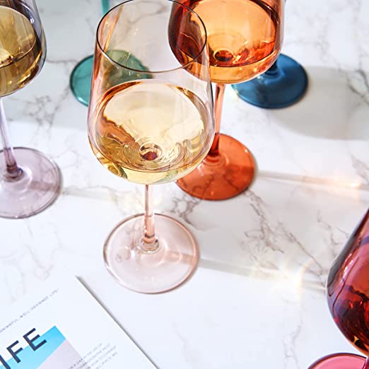 Colored Crystal Wine Glasses, 12 oz, Set of 6