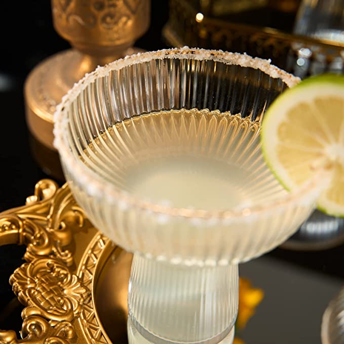 Ribbed Stemless Margarita Glasses, Set of 4