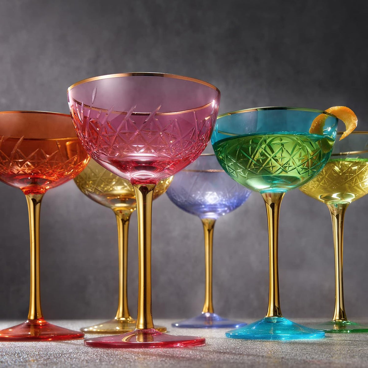 Art Deco Yellow Coupe Glasses, Set of 2