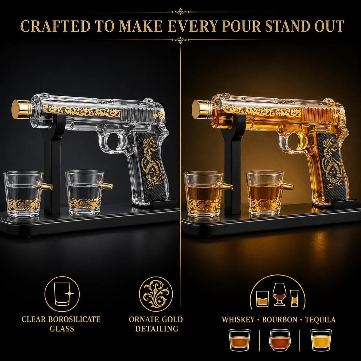 Gun Whiskey Decanter Set with Bullet Shot Glasses