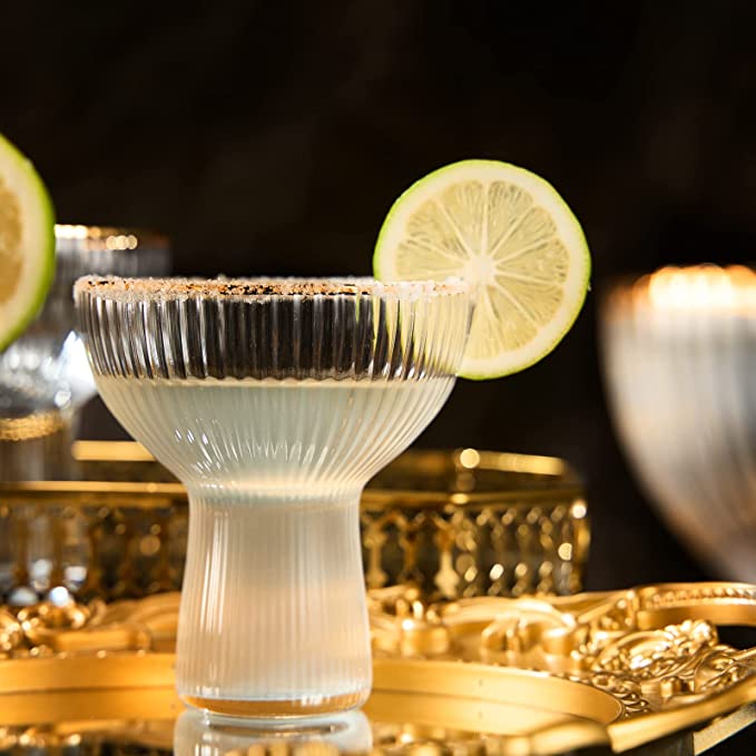Ribbed Stemless Margarita Glasses, Set of 4
