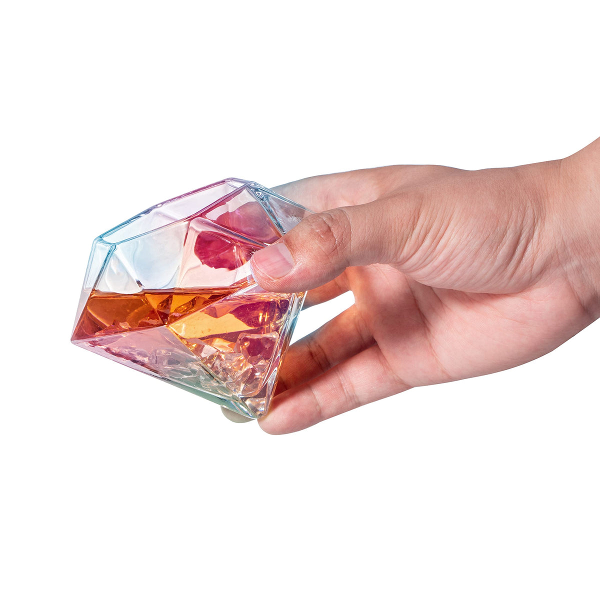 Iridescent Diamond Whiskey Glasses, 10 oz, Set of 4