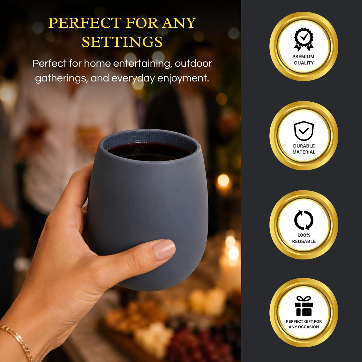 Unbreakable Silicone Stemless Wine Cups, Set of 4, Multicolor