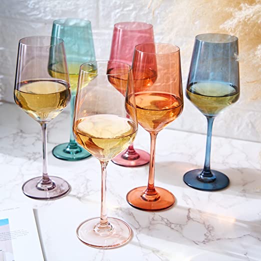 Colored Crystal Wine Glasses, 12 oz, Set of 6