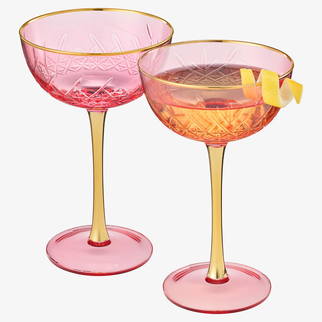 Vintage Art Deco Coupe Glasses, 7 oz, Set of 2, Pink