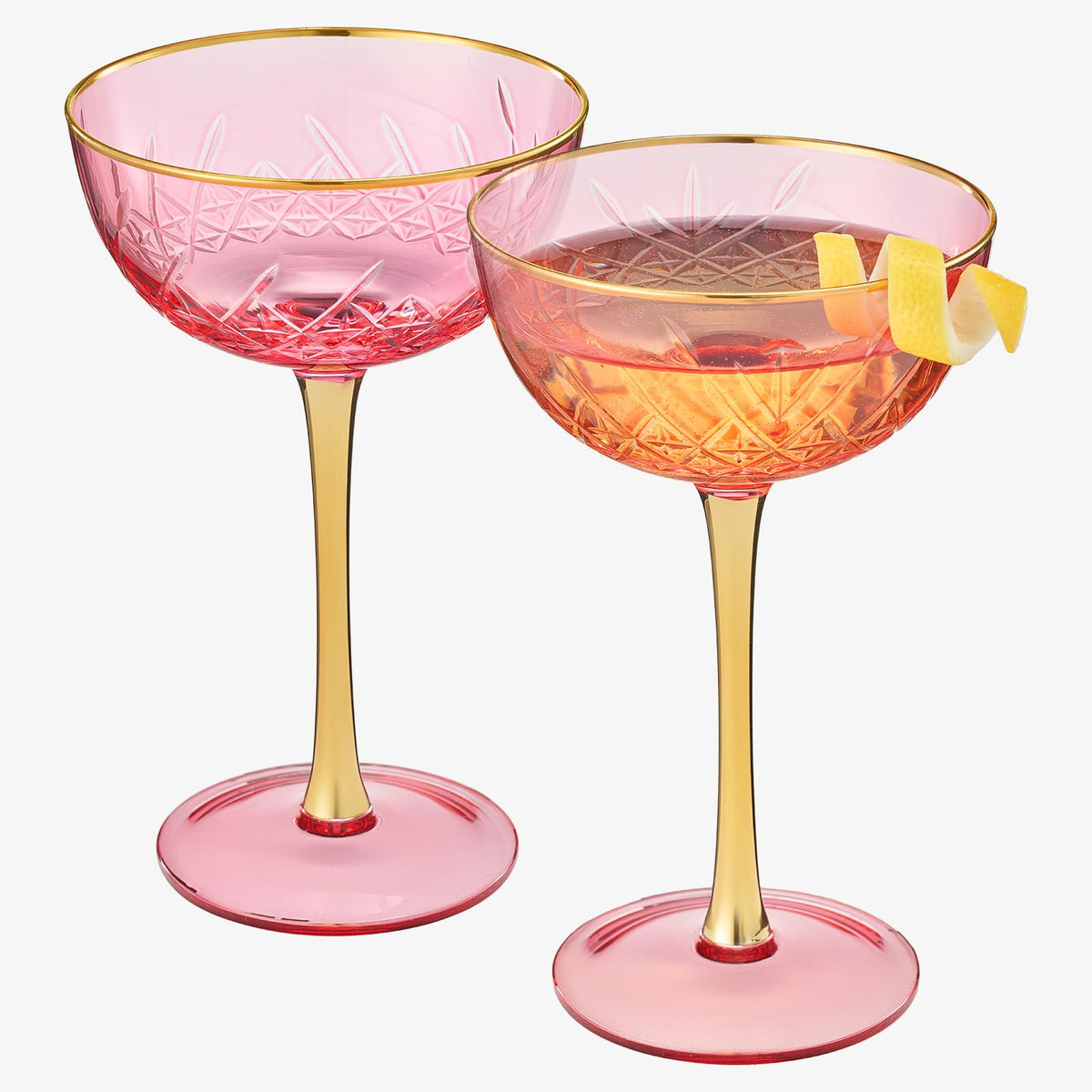Vintage Art Deco Coupe Glasses, 7 oz, Set of 2, Pink
