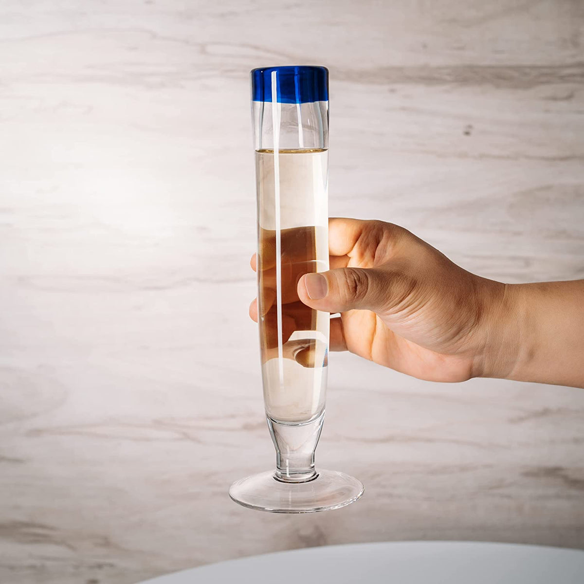 Cobalt-Rim Champagne Flutes, Set of 4