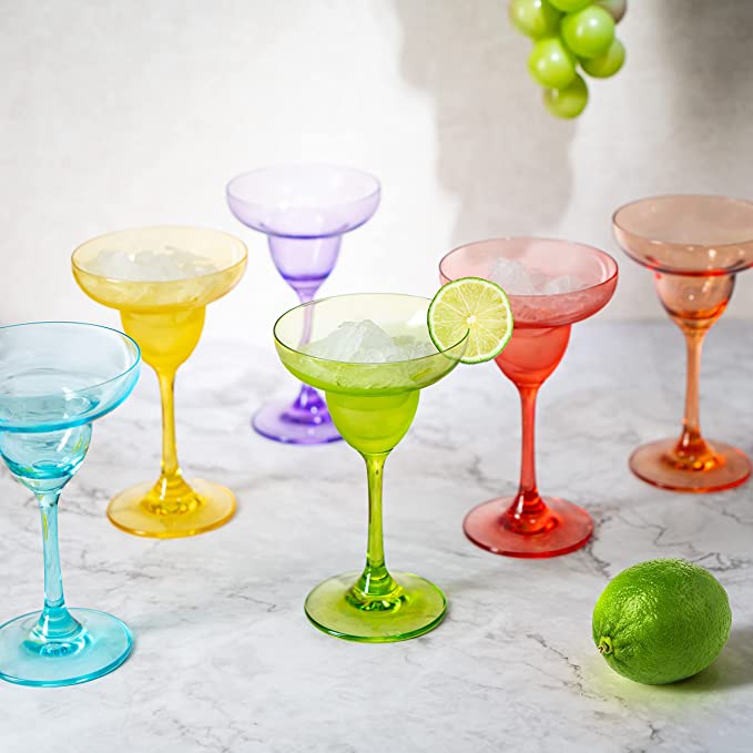 Colorful Margarita Glasses, 10.25 oz, Set of 6