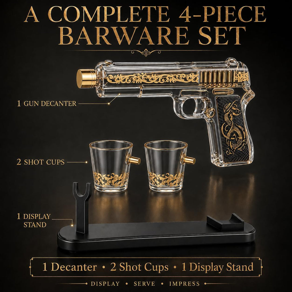 Gun Whiskey Decanter Set with Bullet Shot Glasses