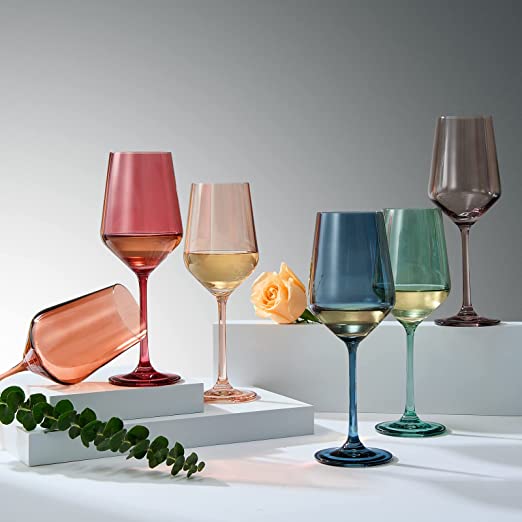 Colored Crystal Wine Glasses, 12 oz, Set of 6