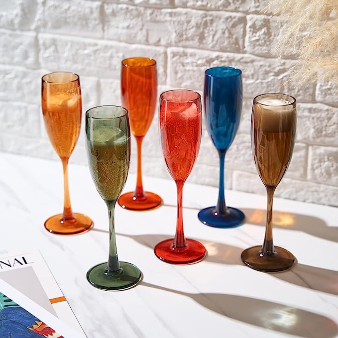 Unbreakable Pastel Champagne Flutes, Set of 6