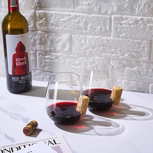 Wine Cork Stemless Wine Glasses, Set of 2