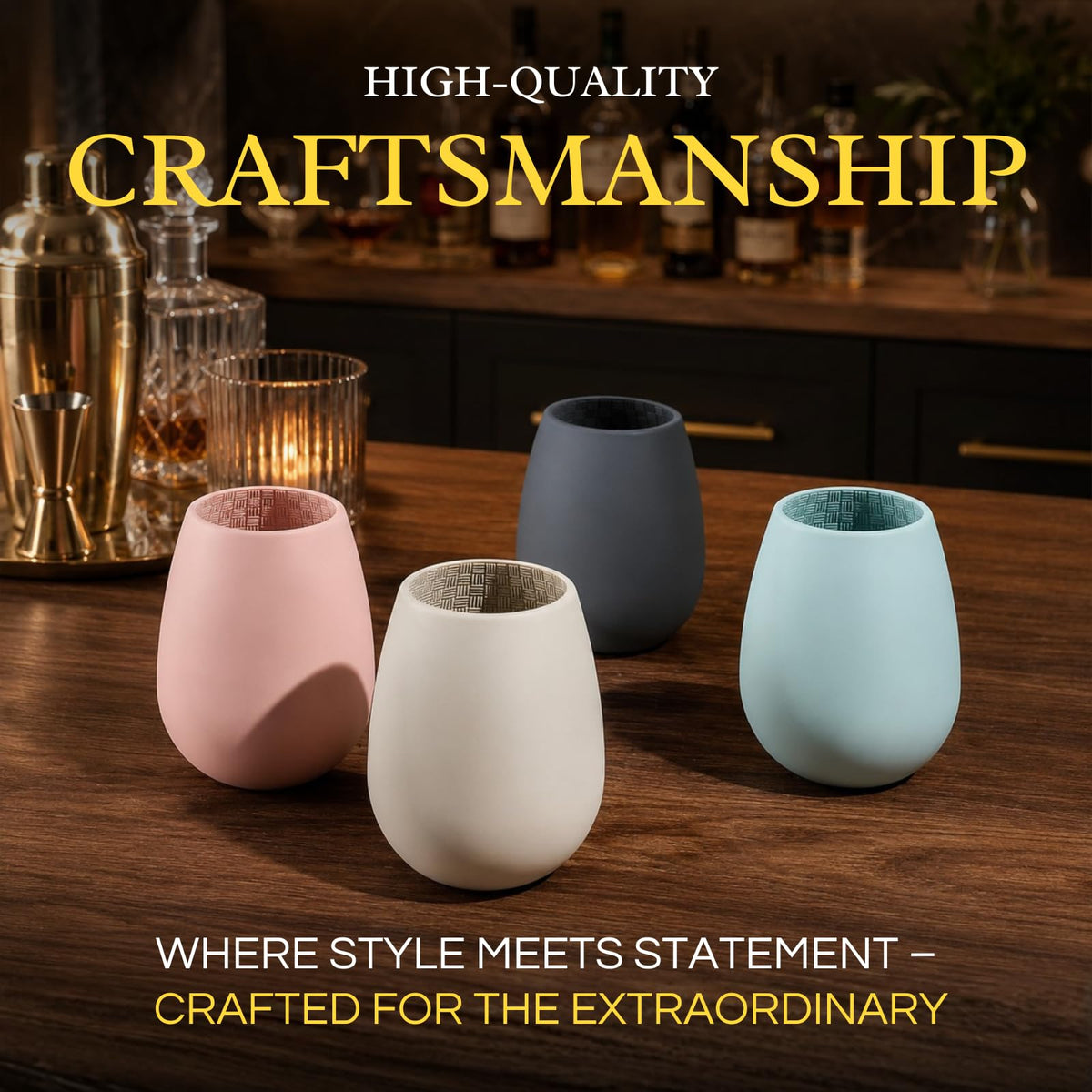 Unbreakable Silicone Stemless Wine Cups, Set of 4, Multicolor