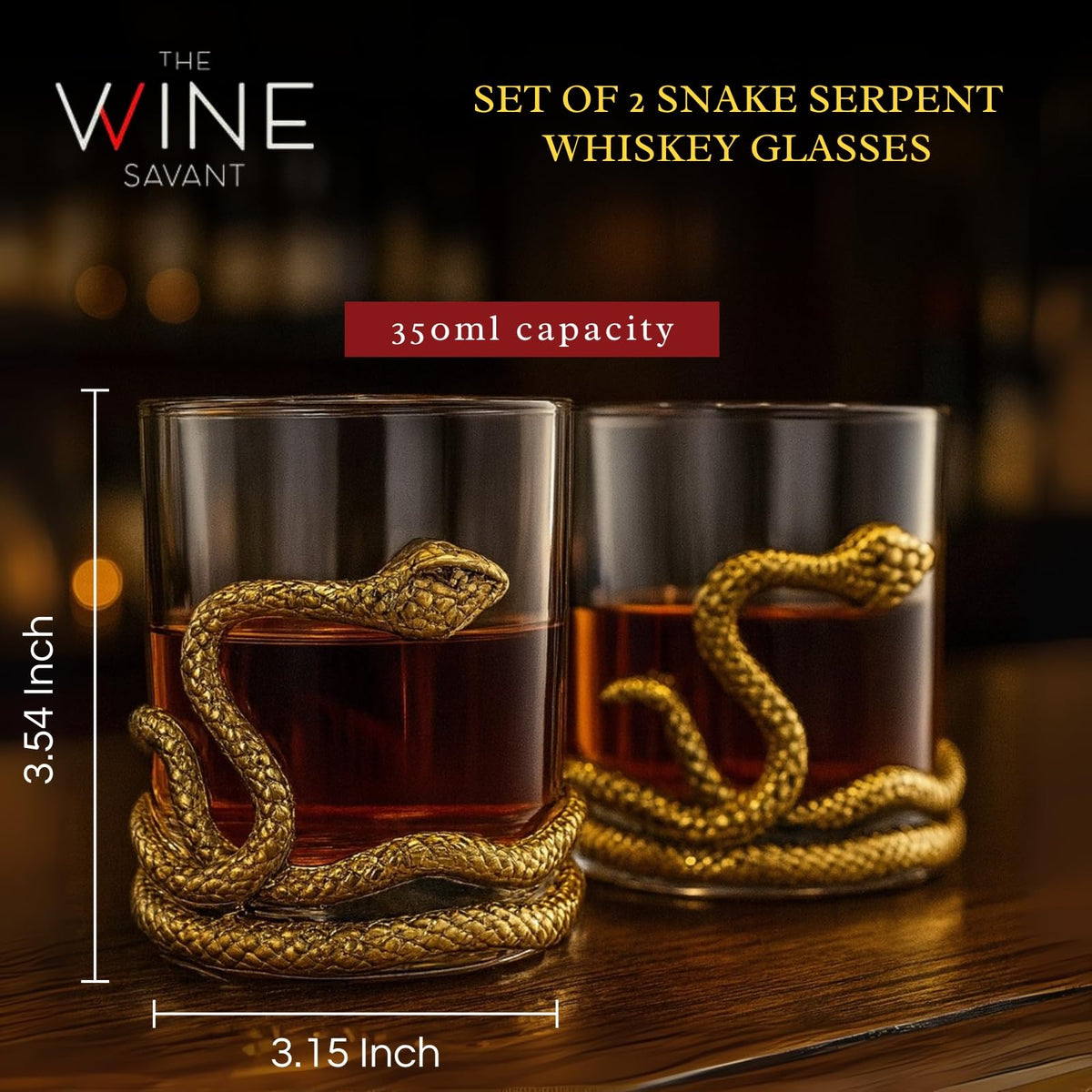 Snake Serpent Whiskey Glasses, Set of 2