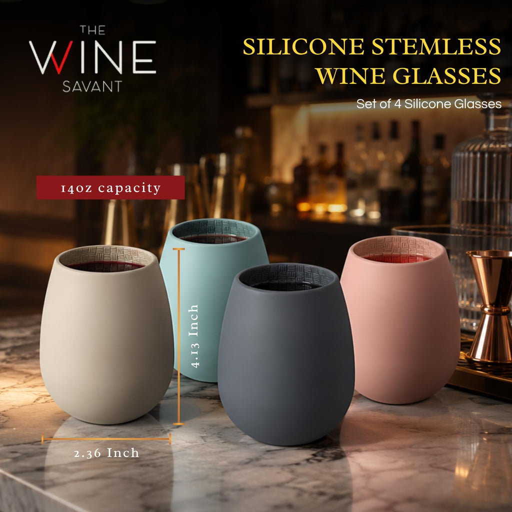 Unbreakable Silicone Stemless Wine Cups, Set of 4, Multicolor